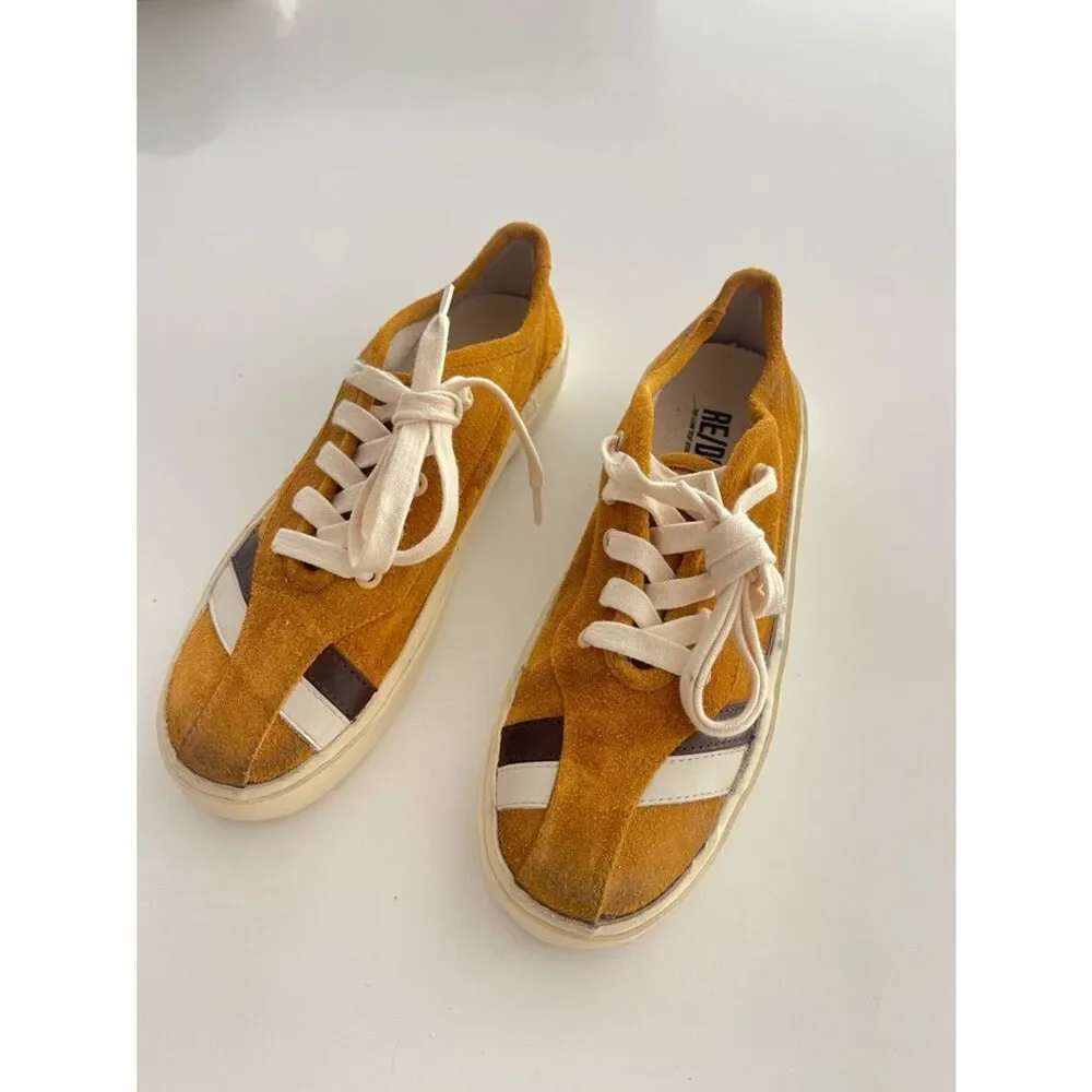 Re/Done 70’s low top striped brow suede sneakers athletic shoes size 6.5